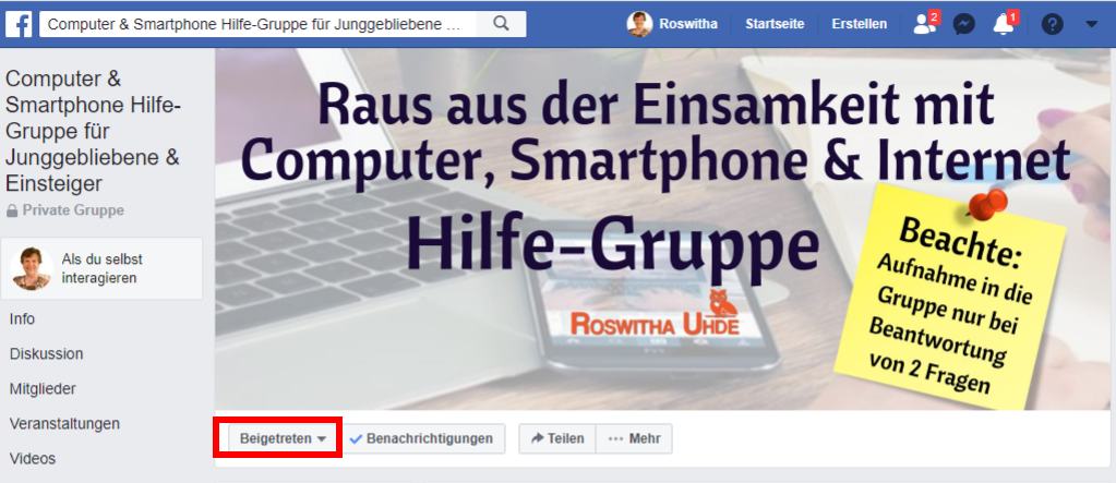 meiner Facebook-Gruppe beitreten