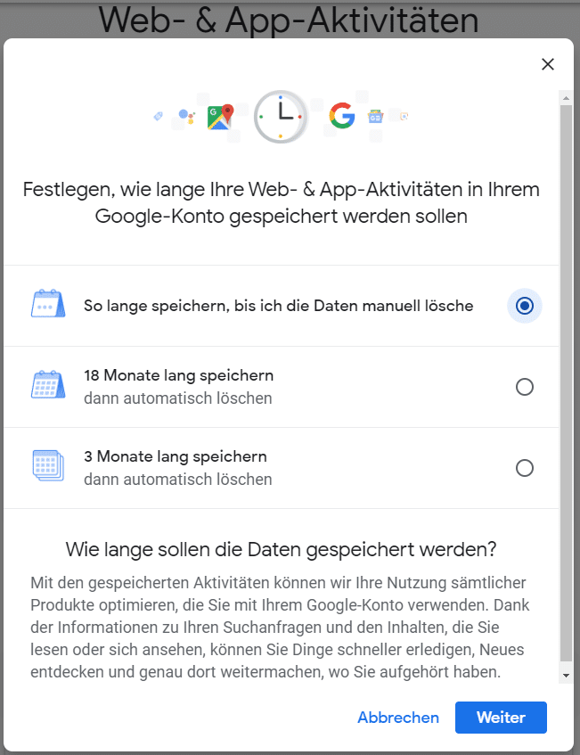 Google Web- & App-Aktivitäten